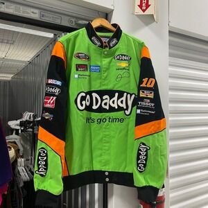 JH Design Go Daddy Danica Patrick NASCAR Racing Jacket Mens 2XL Green Black